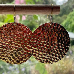 Brass Hammered Earrings Round