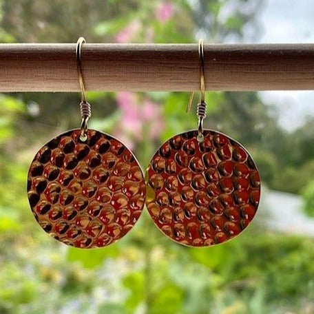 Brass Hammered Earrings Round - Tribe Castlemaine