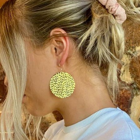 Brass Hammered Earrings Round - Tribe Castlemaine
