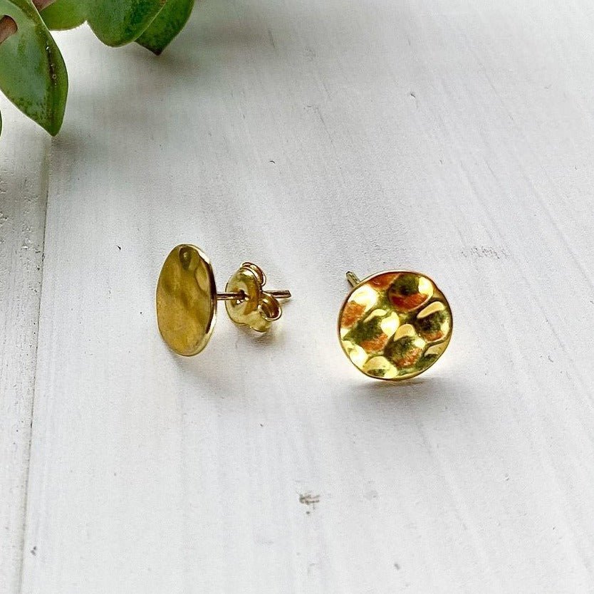 Brass Hammered Stud Earrings - Tribe Castlemaine