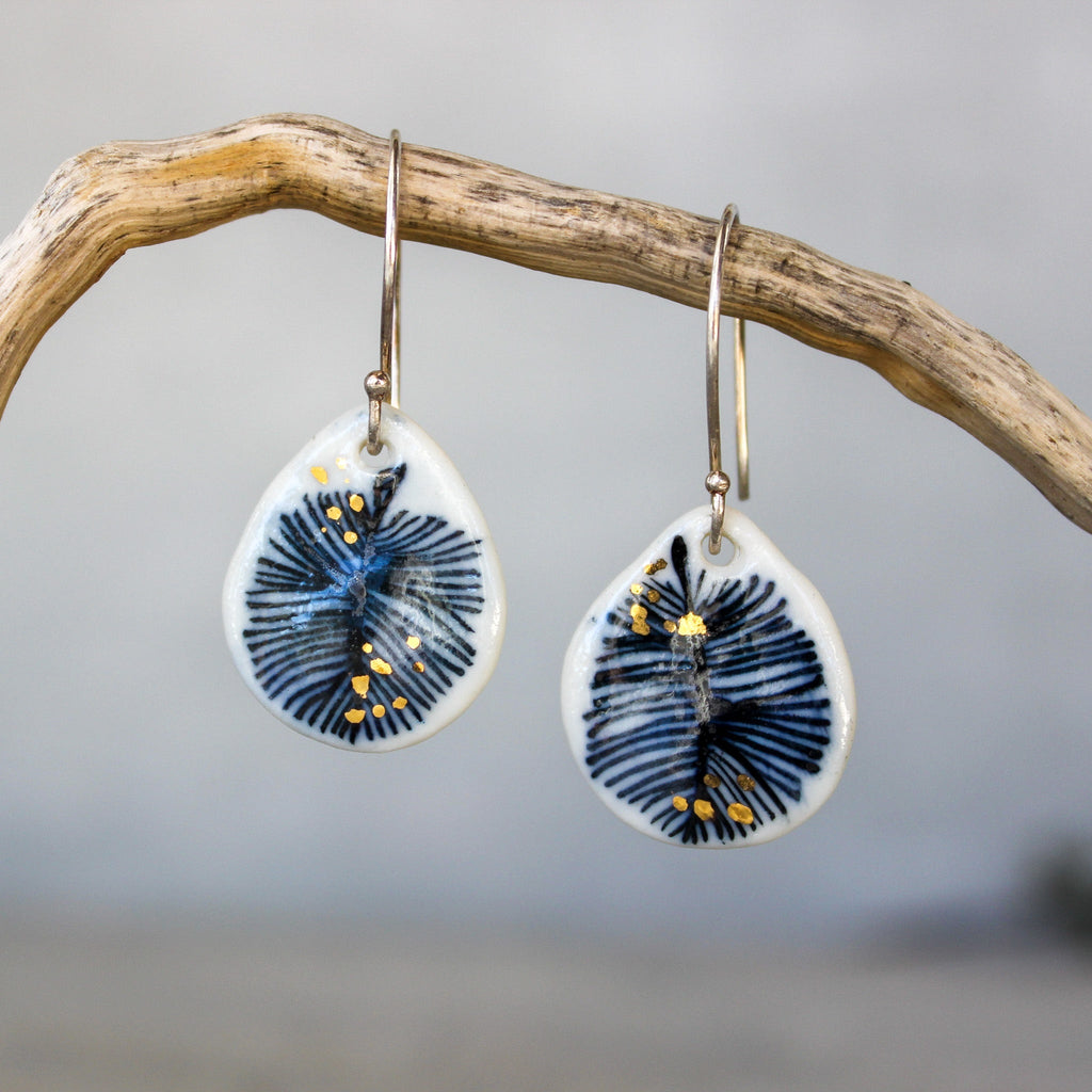 Ceramic Earrings Feather Teardrop Gold - Tribe Castlemaine