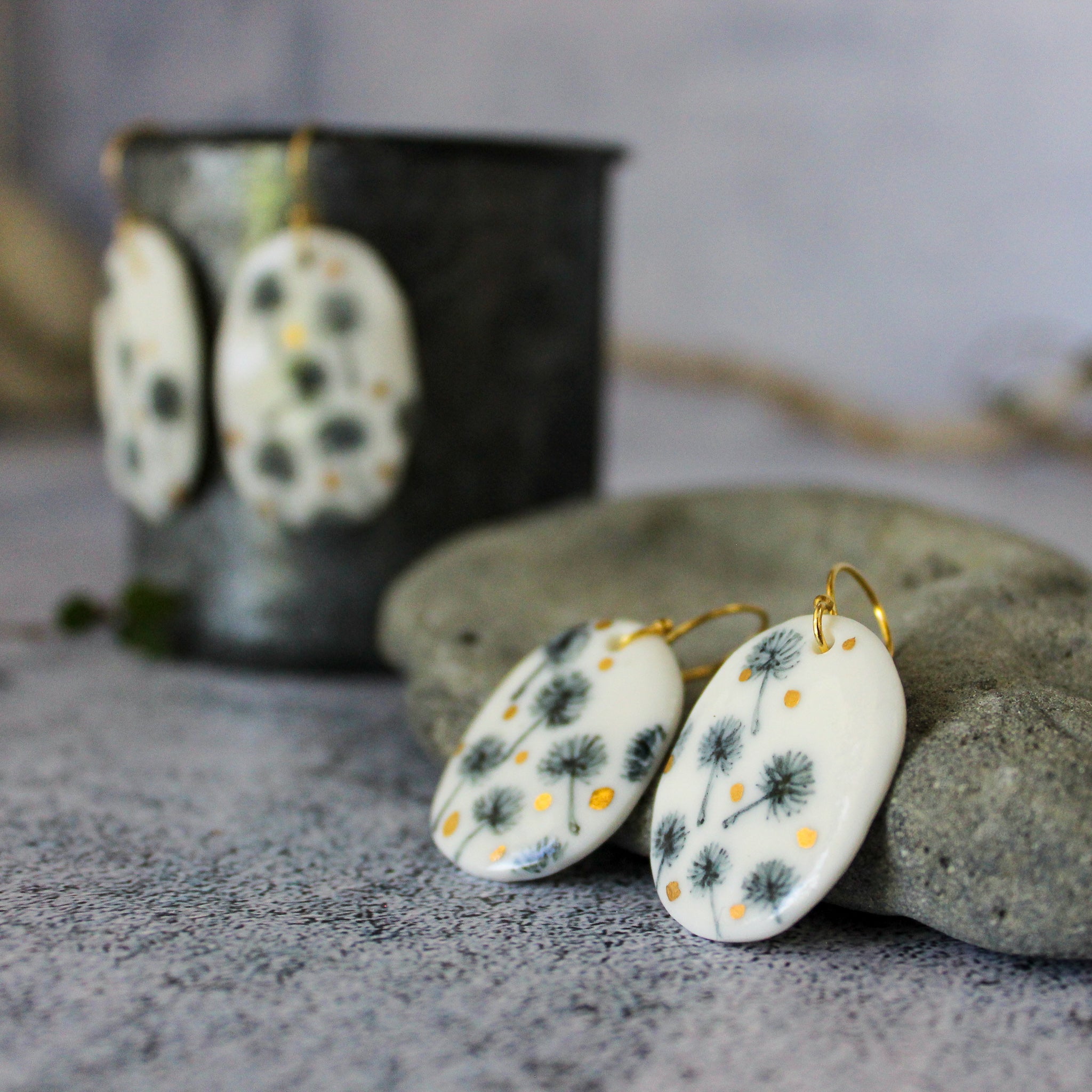 Ceramic Earrings Floating Dandelions - Tribe Castlemaine