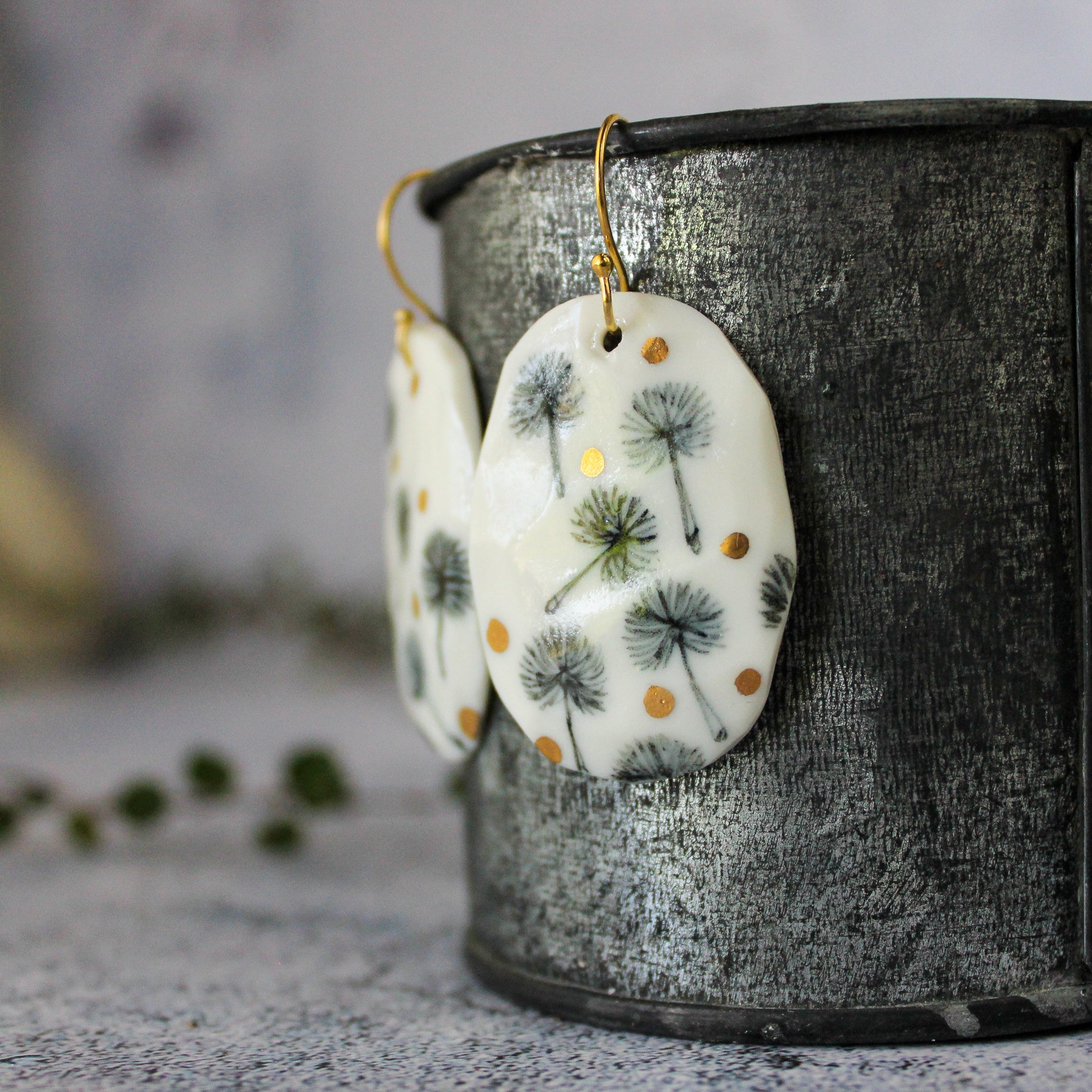 Ceramic Earrings Floating Dandelions - Tribe Castlemaine