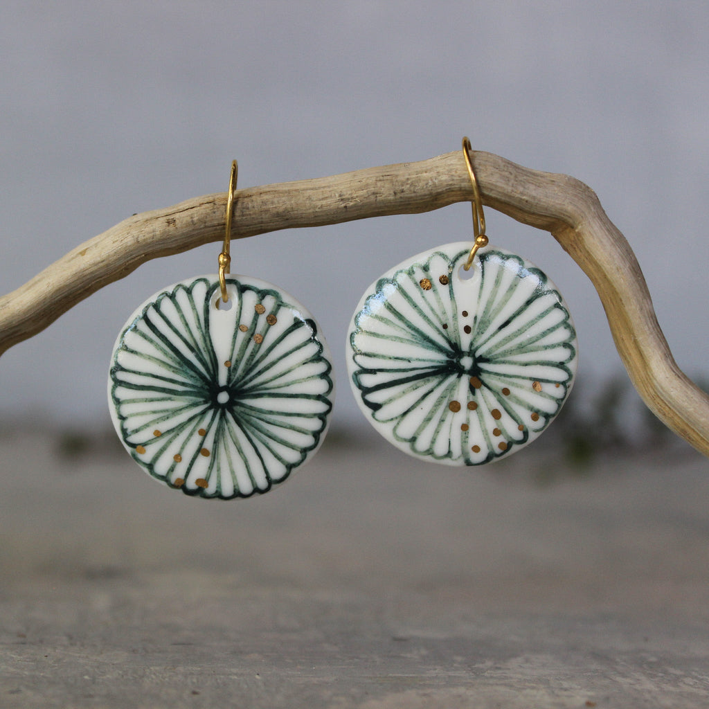 Ceramic Earrings Green Daisy - Tribe Castlemaine