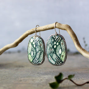 Ceramic Earrings Green Oval - Tribe Castlemaine