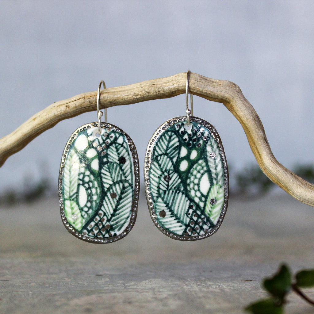 Ceramic Earrings Green Oval - Tribe Castlemaine
