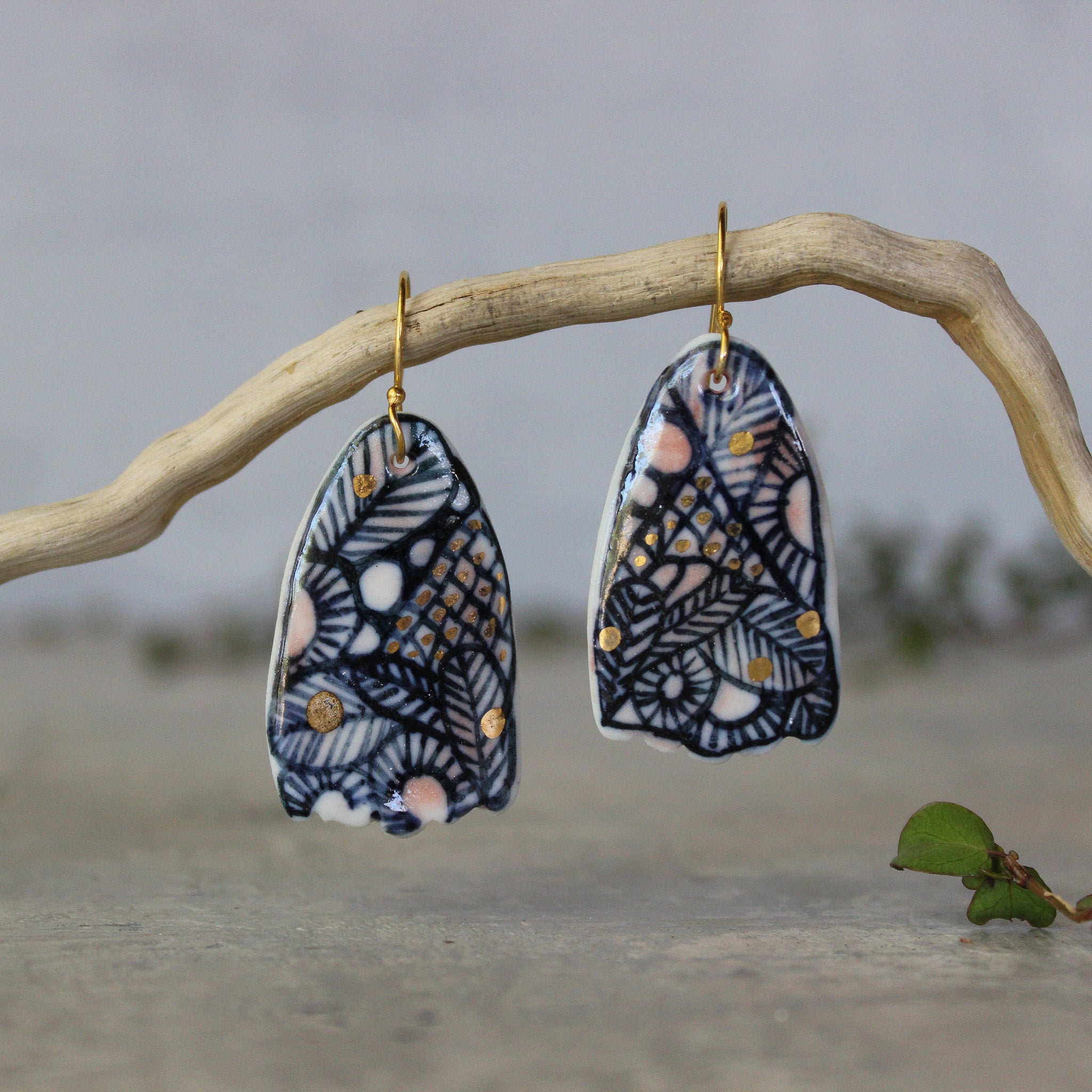 Ceramic Earrings Indigo Detail - Tribe Castlemaine