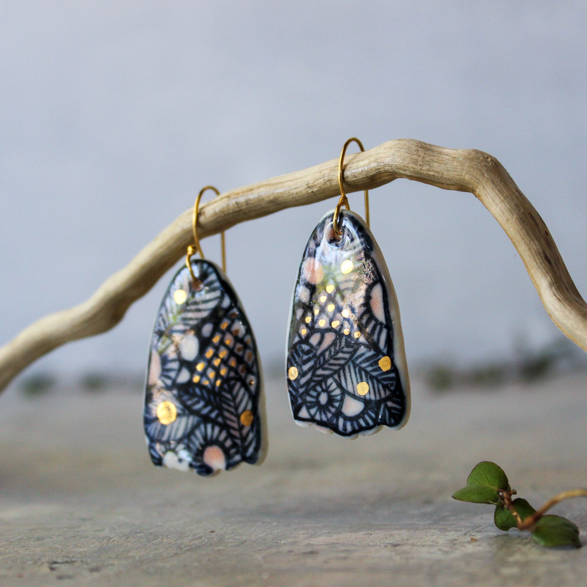 Ceramic Earrings Indigo Detail - Tribe Castlemaine