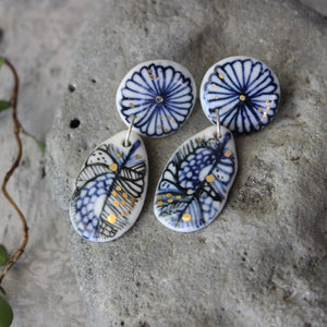 Ceramic Earrings Indigo Double Studs - Tribe Castlemaine