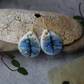 Ceramic Earrings Indigo Feather Teardrop - Tribe Castlemaine