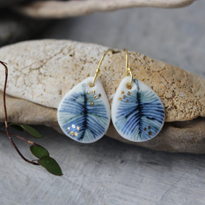 Ceramic Earrings Indigo Feather Teardrop - Tribe Castlemaine