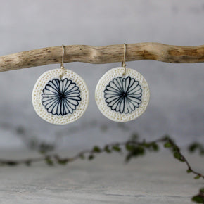 Ceramic Earrings Indigo Flower - Tribe Castlemaine