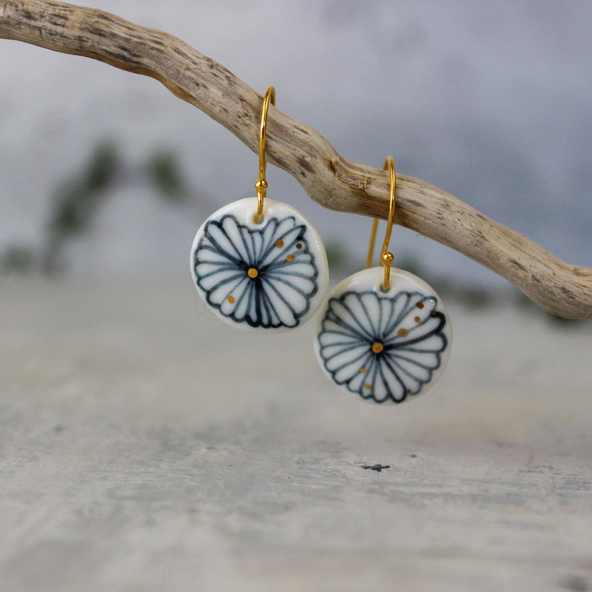 Ceramic Earrings Indigo Flower - Tribe Castlemaine