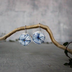 Ceramic Earrings Indigo Flower - Tribe Castlemaine