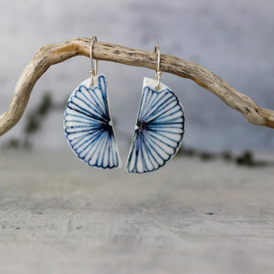 Ceramic Earrings Indigo Flower Half Moon - Tribe Castlemaine