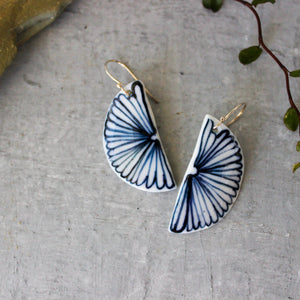 Ceramic Earrings Indigo Flower Half Moon - Tribe Castlemaine