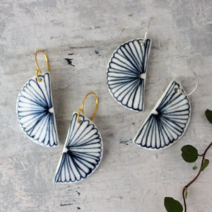 Ceramic Earrings Indigo Flower Half Moon - Tribe Castlemaine