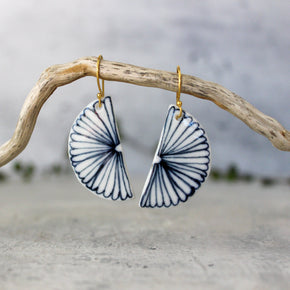 Ceramic Earrings Indigo Flower Half Moon - Tribe Castlemaine