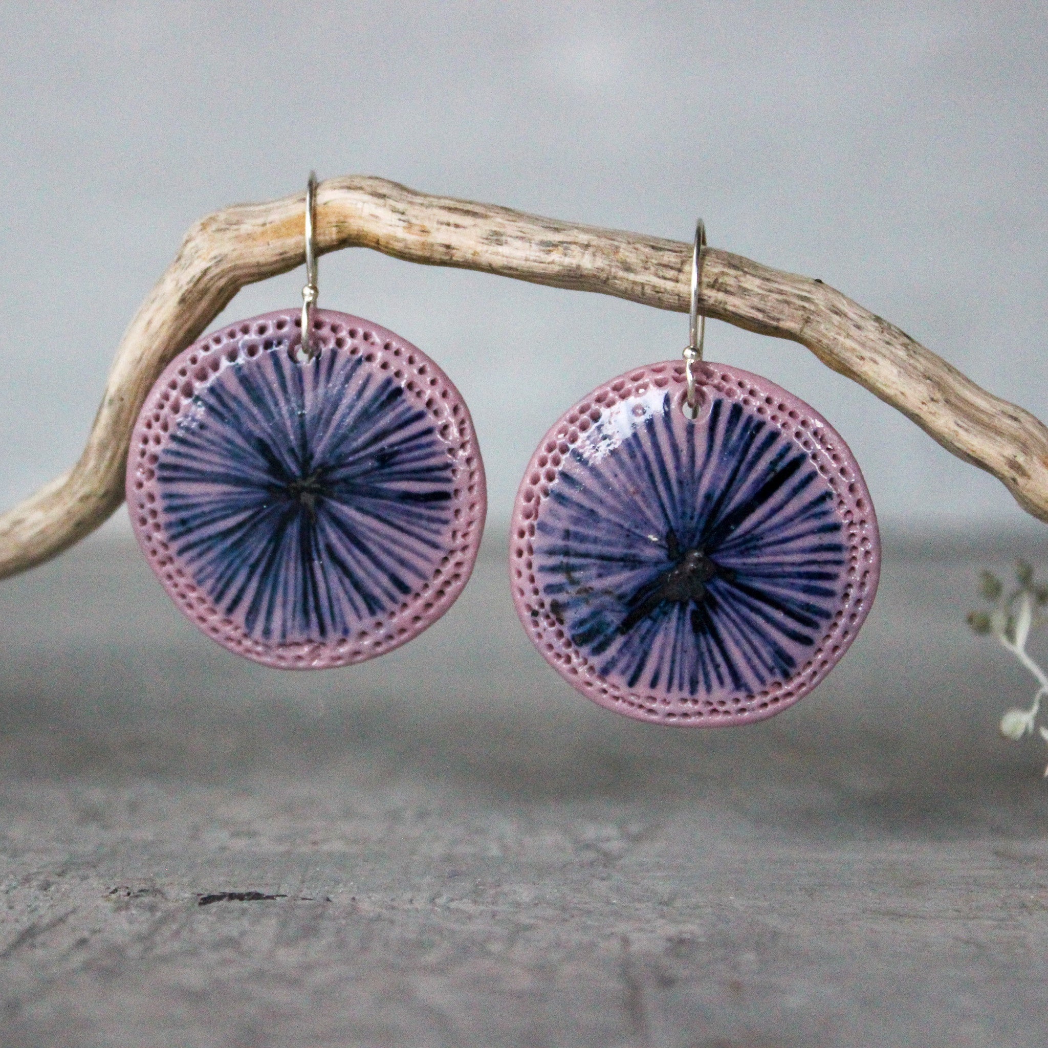 Ceramic Earrings Indigo Star Pink - Tribe Castlemaine