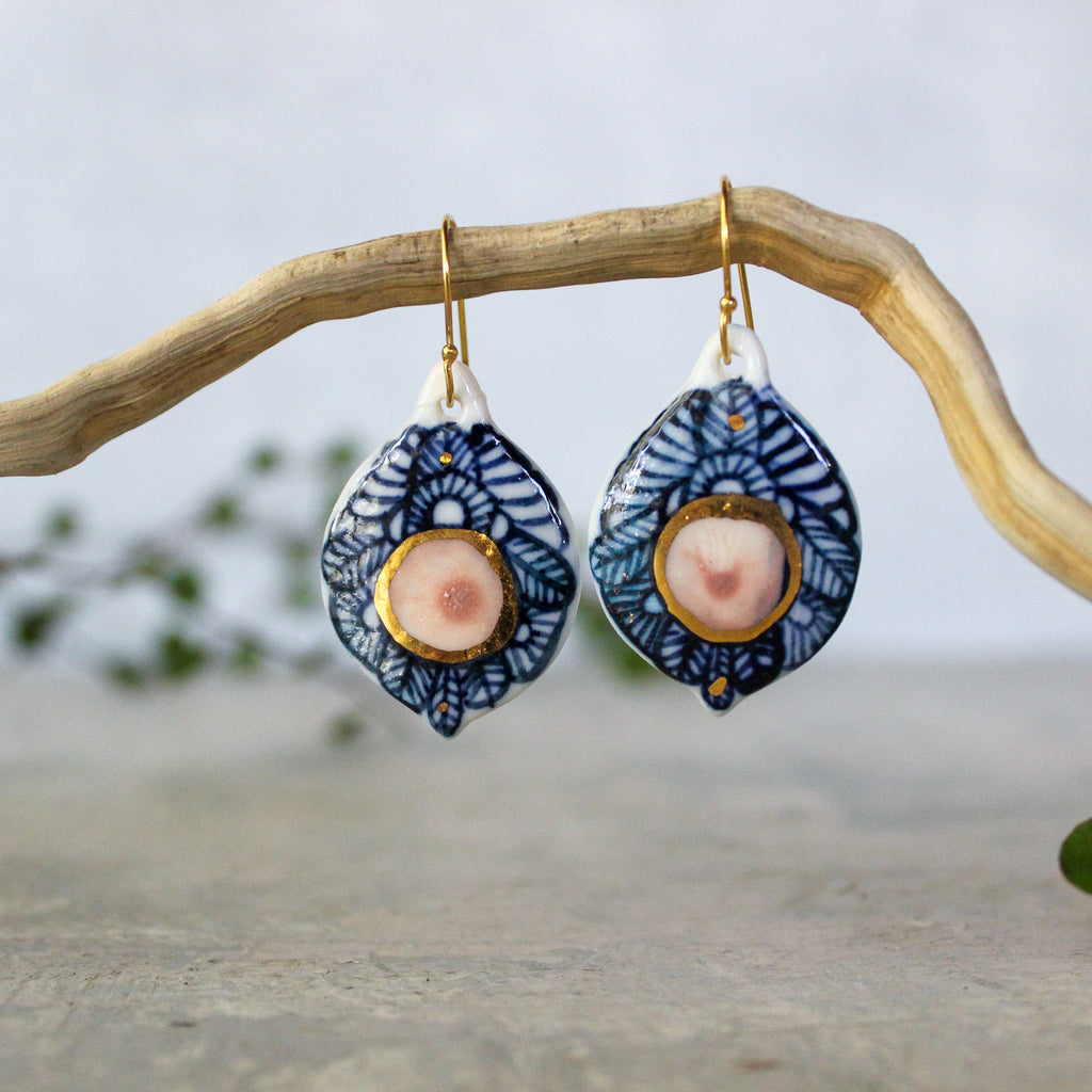 Ceramic Earrings Painted Detail #5 - Tribe Castlemaine