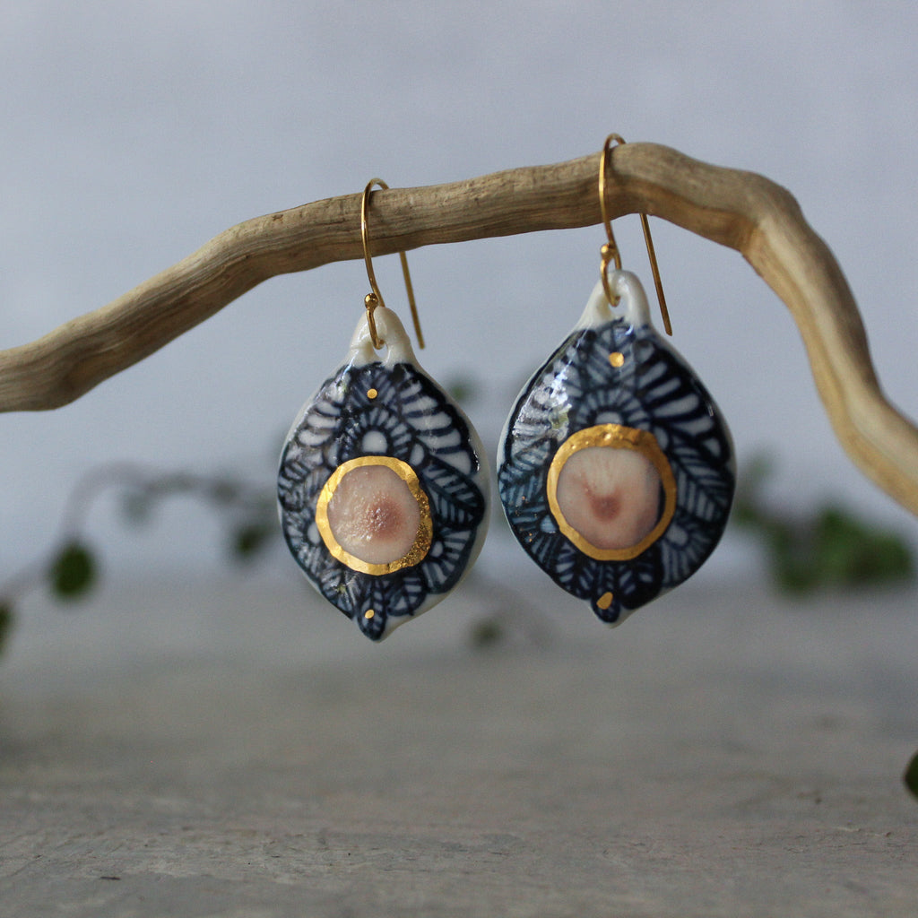 Ceramic Earrings Painted Detail #5 - Tribe Castlemaine