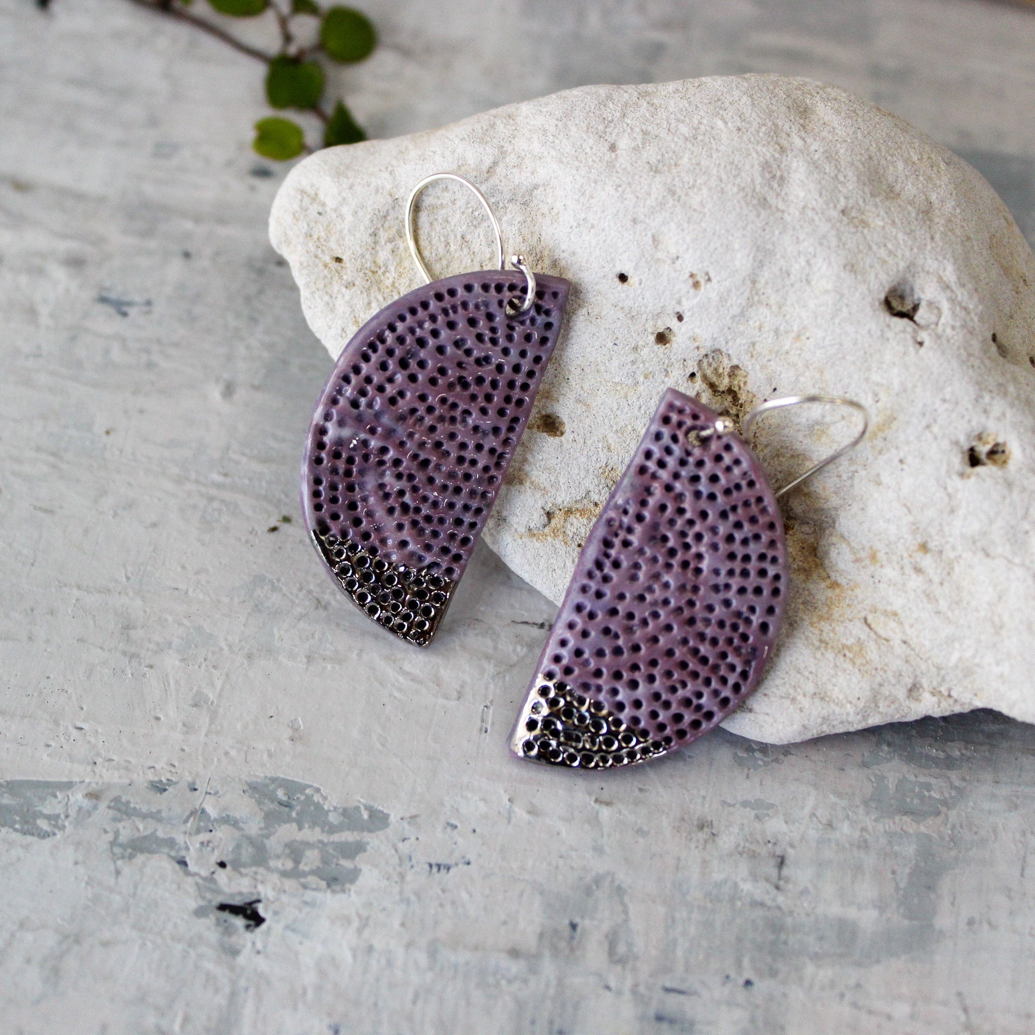 Ceramic Earrings Pink Half Moon - Tribe Castlemaine