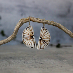 Ceramic Earrings Sepia Half Moon Flower - Tribe Castlemaine