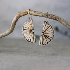 Ceramic Earrings Sepia Half Moon Flower - Tribe Castlemaine