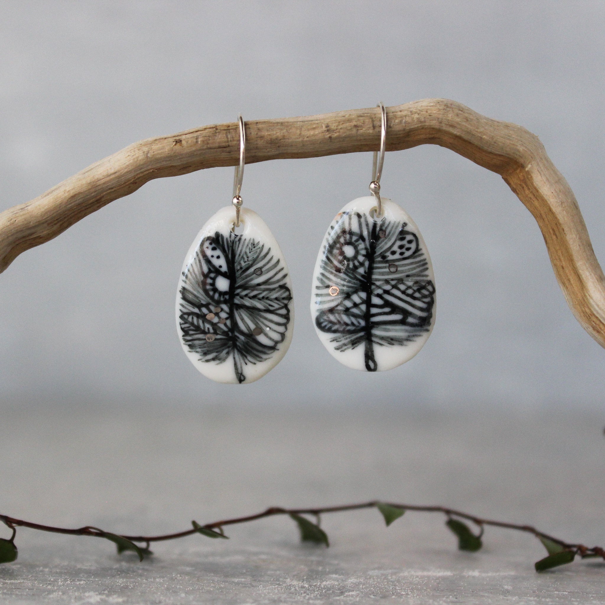 Ceramic Earrings Small Feather #1 - Tribe Castlemaine