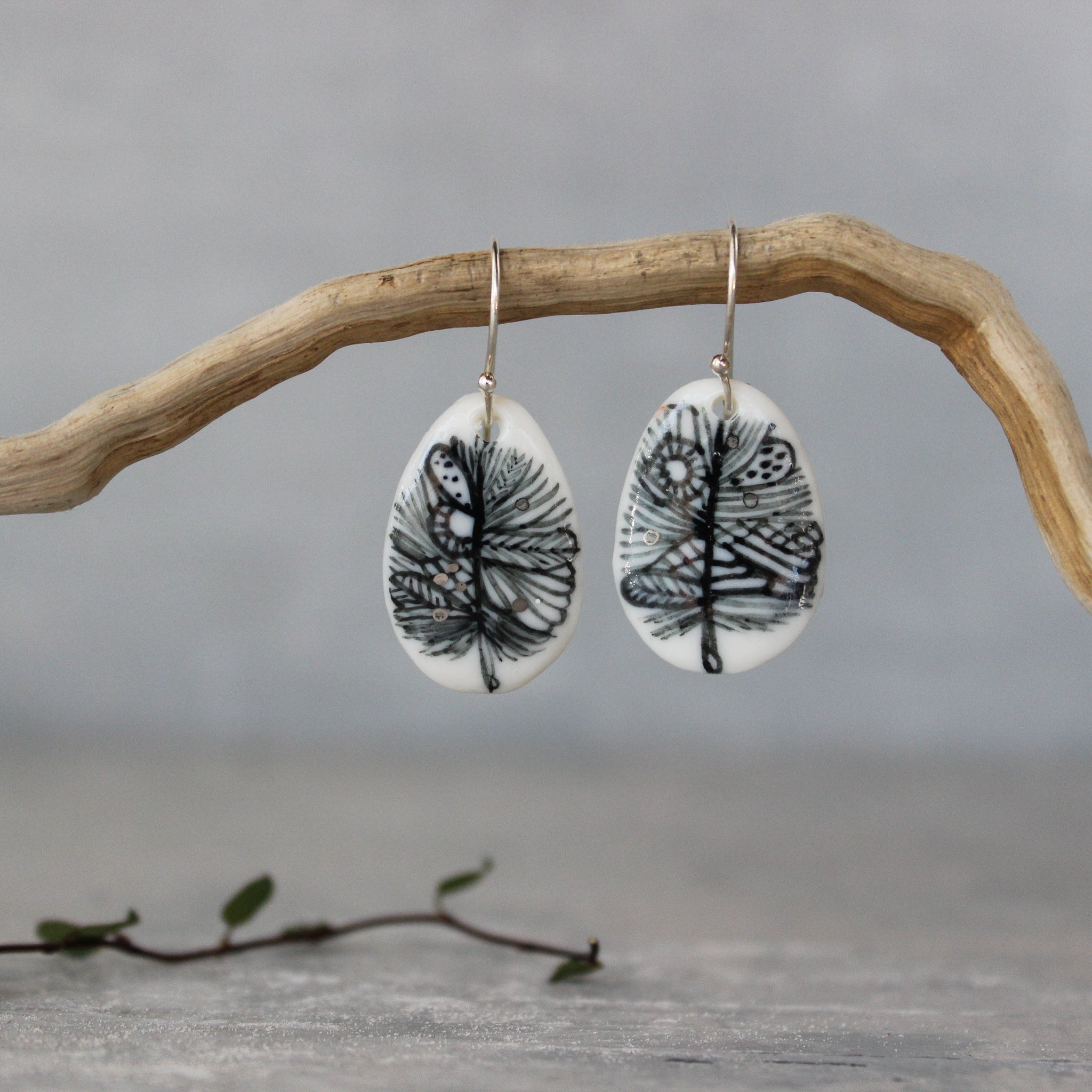 Ceramic Earrings Small Feather #1 - Tribe Castlemaine