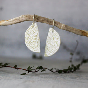 Ceramic Earrings White Coral Half Moon - Tribe Castlemaine