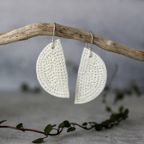 Ceramic Earrings White Coral Half Moon - Tribe Castlemaine