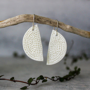Ceramic Earrings White Coral Half Moon - Tribe Castlemaine