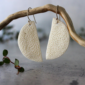 Ceramic Earrings White Coral Half Moon - Tribe Castlemaine