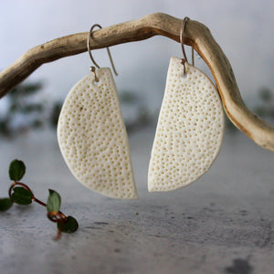 Ceramic Earrings White Coral Half Moon - Tribe Castlemaine
