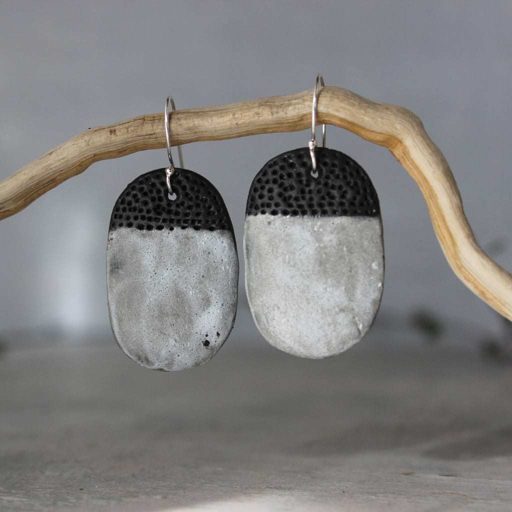 Ceramic Earrings White on Black - Tribe Castlemaine