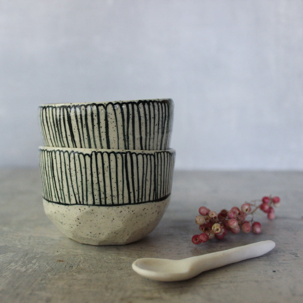 Ceramic Expresso Cups : Blue Lines - Tribe Castlemaine