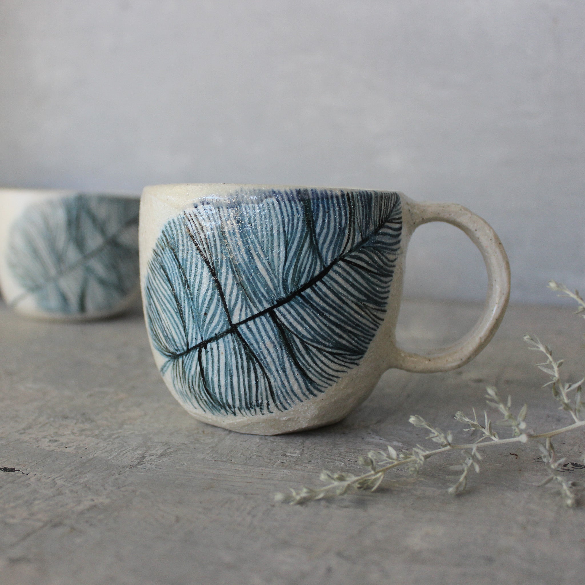 Ceramic Handled Cups Indigo Feather - Tribe Castlemaine
