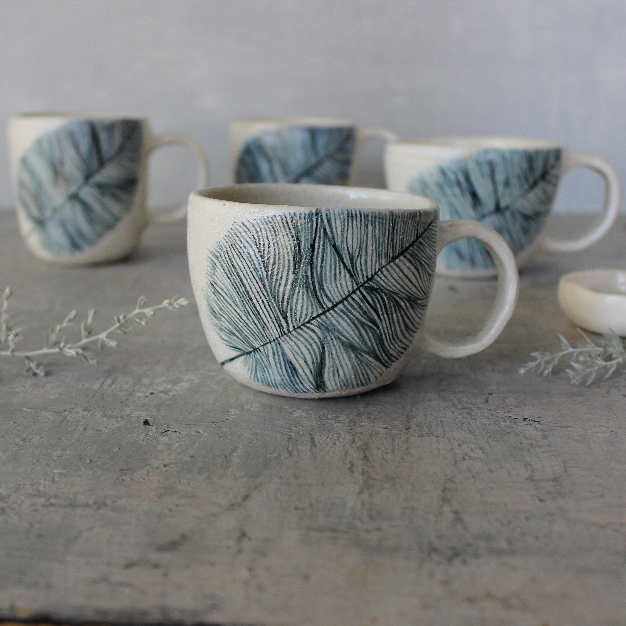 Ceramic Handled Cups Indigo Feather - Tribe Castlemaine