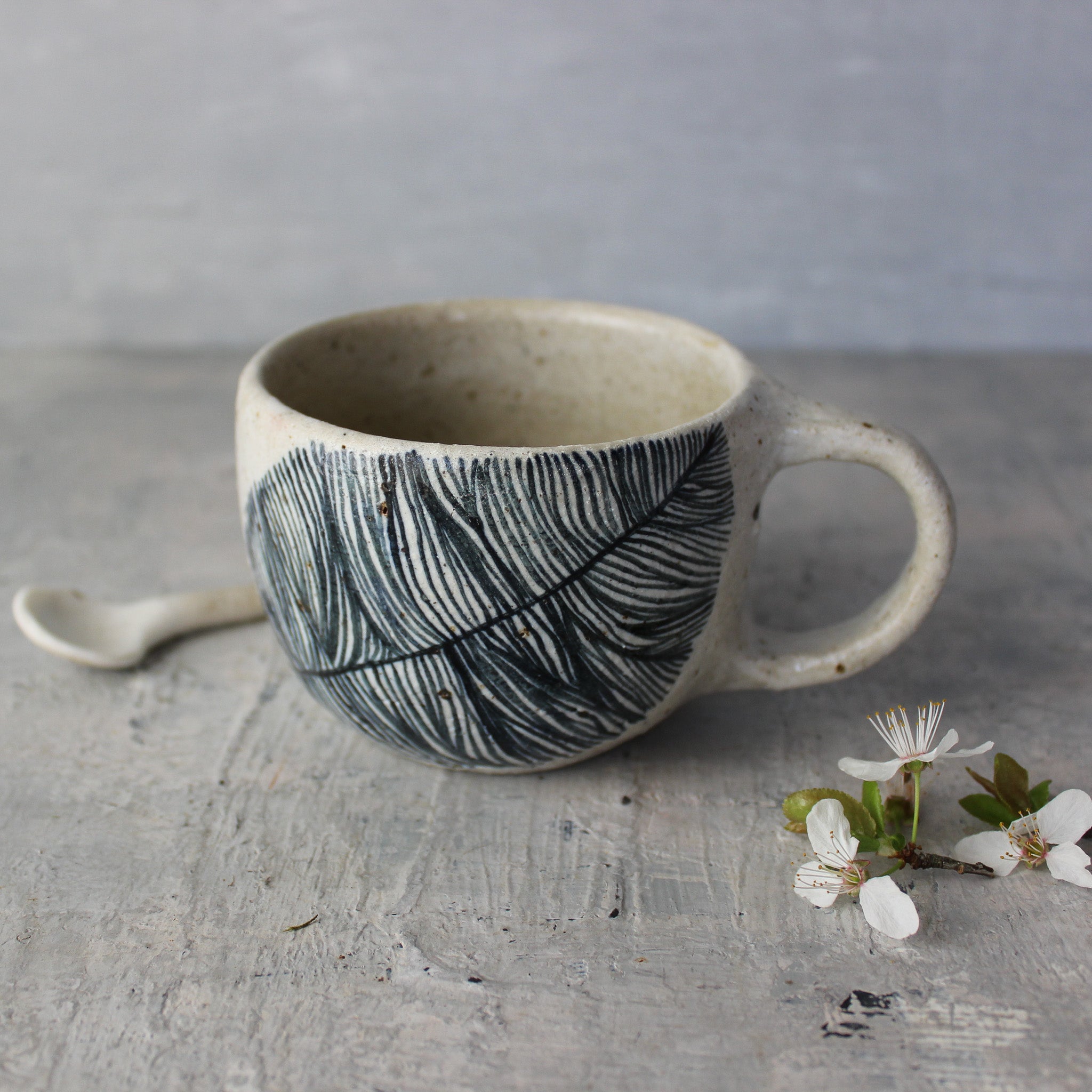 Ceramic Handled Cups Indigo Feather - Tribe Castlemaine