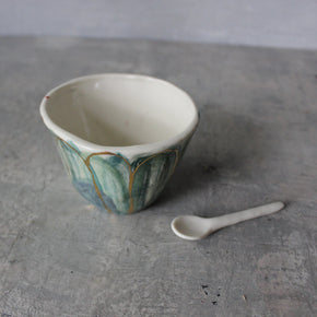 Ceramic Latte Cup Green Gold Daisy - Tribe Castlemaine