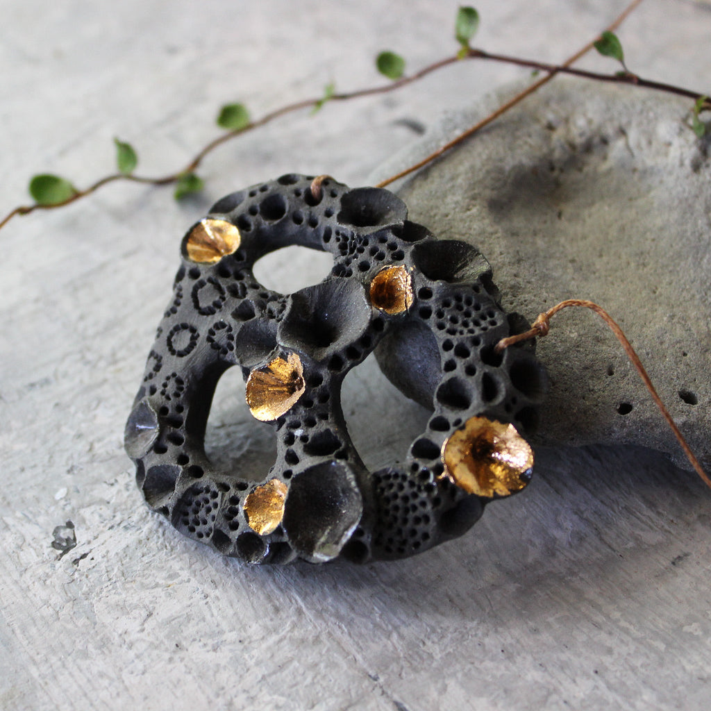Ceramic Necklace Black Coral Pretzel - Tribe Castlemaine