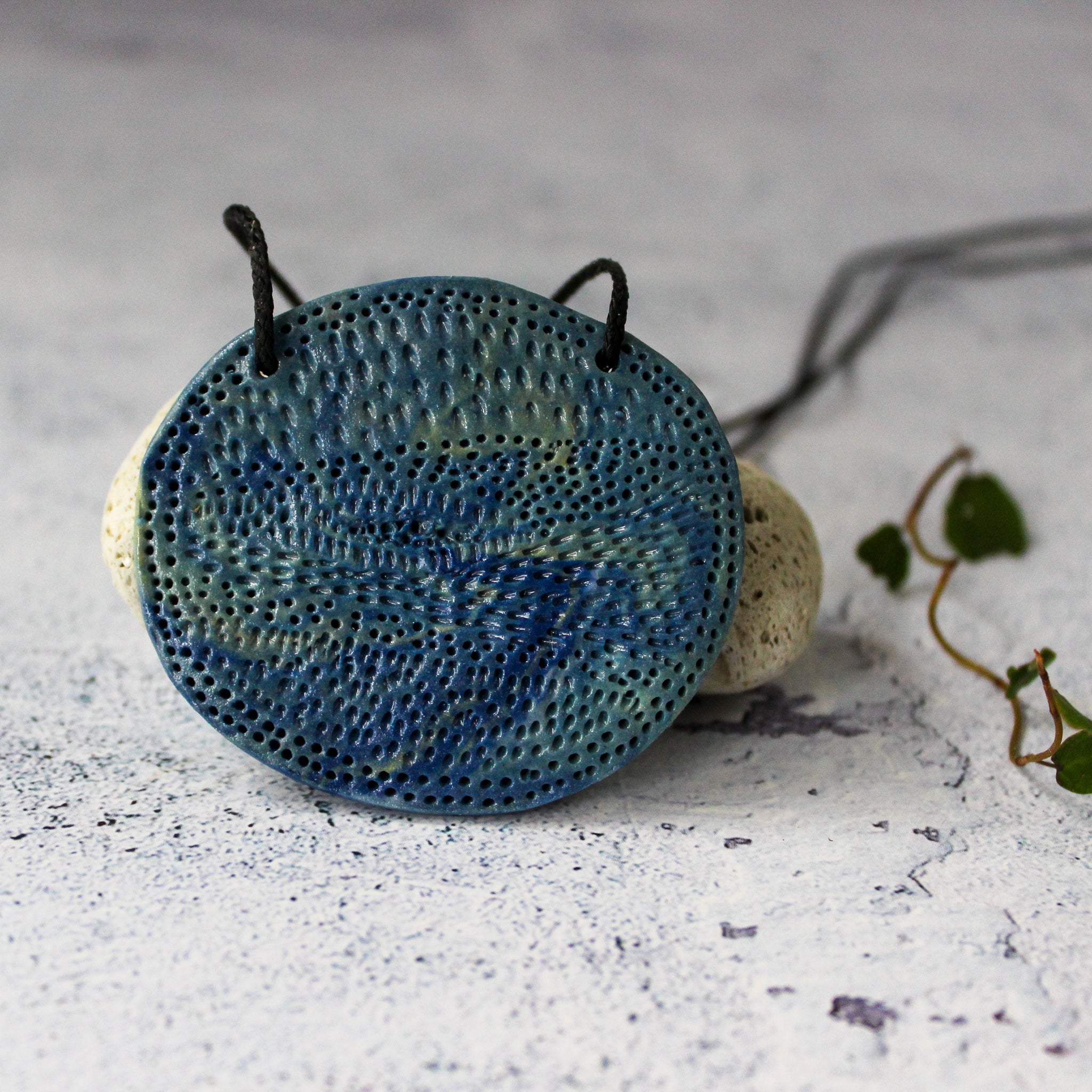 Ceramic Necklace Blue Oval - Tribe Castlemaine