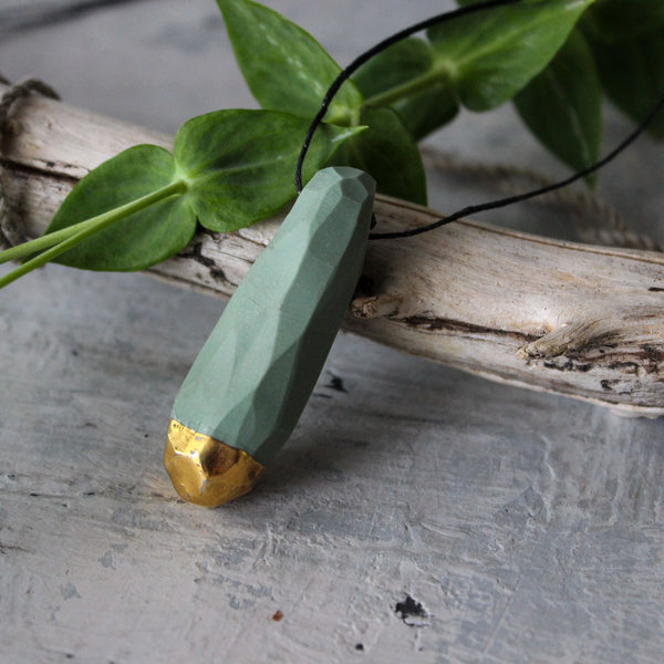 Ceramic Necklace Green Pod Gold - Tribe Castlemaine