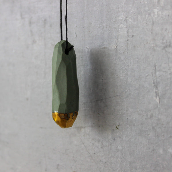 Ceramic Necklace Green Pod Gold - Tribe Castlemaine