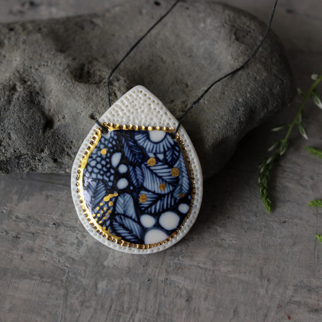 Ceramic Necklace Indigo Teardrop - Tribe Castlemaine
