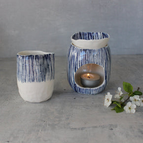 Ceramic Oil Burner Blue Lines - Tribe Castlemaine