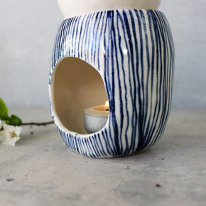 Ceramic Oil Burner Blue Lines - Tribe Castlemaine