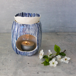 Ceramic Oil Burner Blue Lines - Tribe Castlemaine