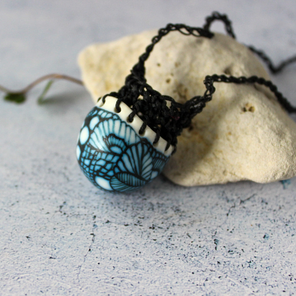 Crochet Pendant Necklace : Indigo Detail #1 - Tribe Castlemaine